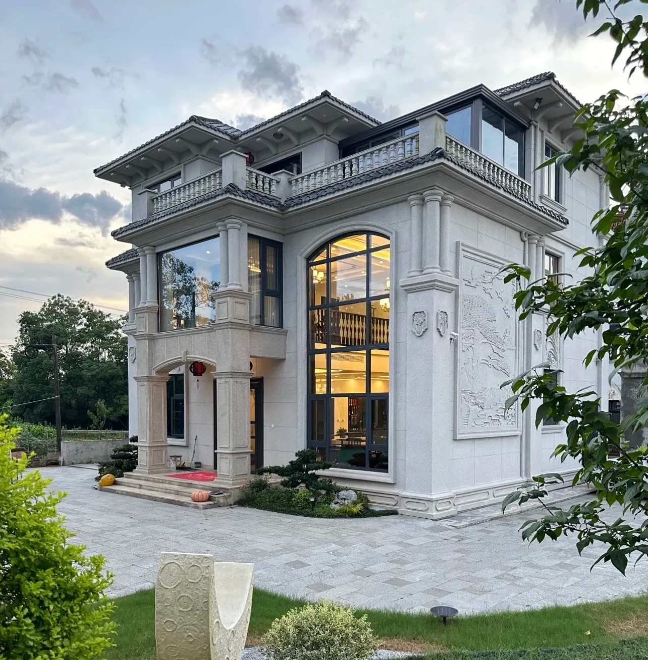 景德镇 白麻花岗岩私人别墅干挂石材豪华定制