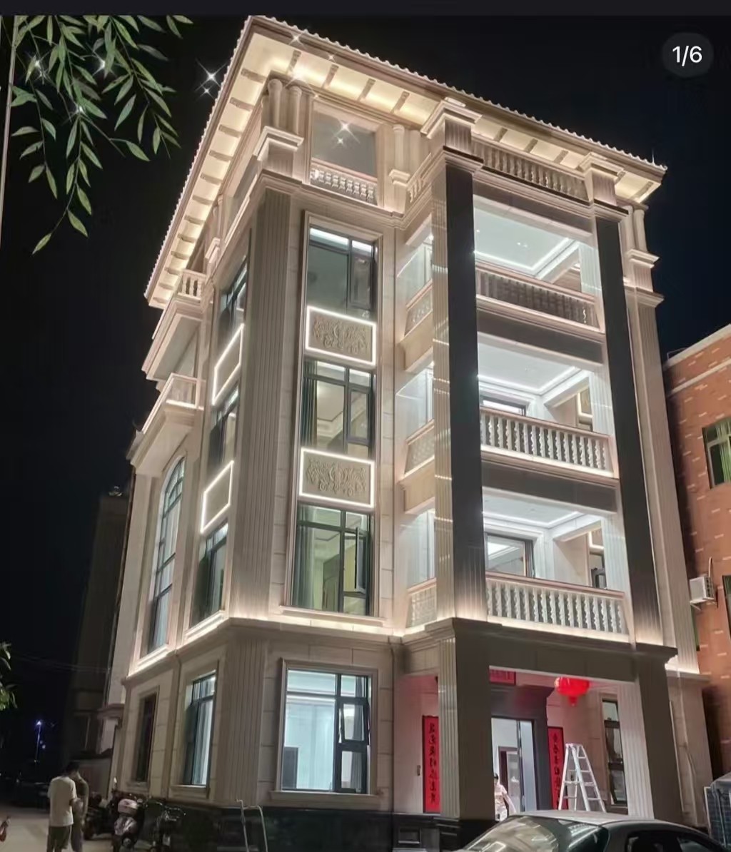 景德镇 芝麻白花岗岩别墅外墙夜间效果