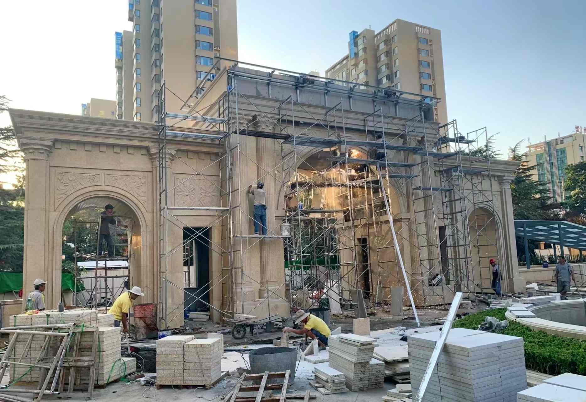 景德镇 黄金麻荔枝面花岗岩小区门楼外墙干挂