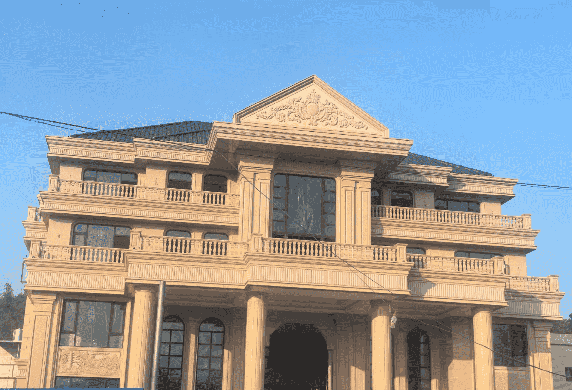 景德镇黄金麻别墅外墙干挂石材效果示例